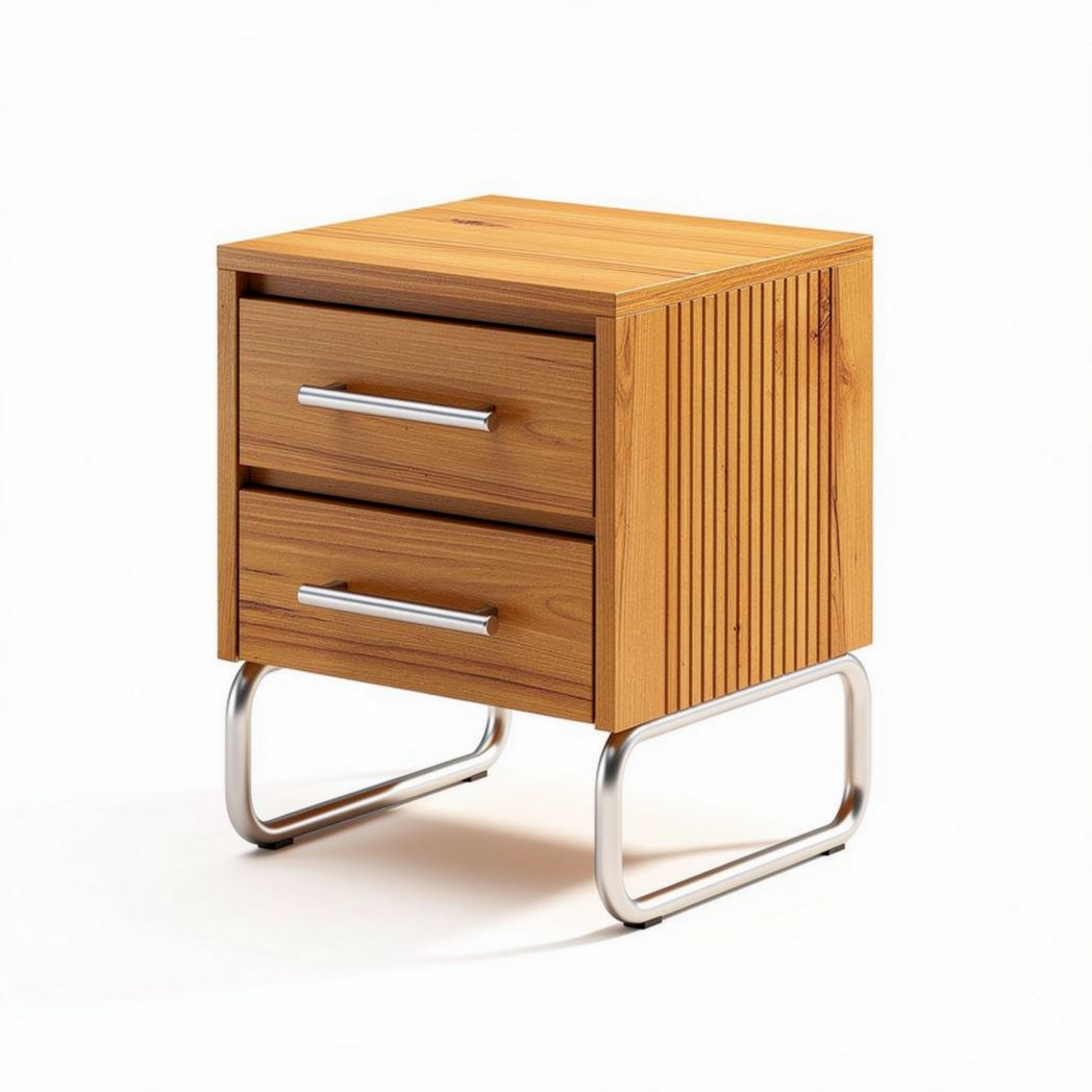Table de chevet en bois avec tiroirs doubles et pieds métalliques 40 x 40 x 50cm