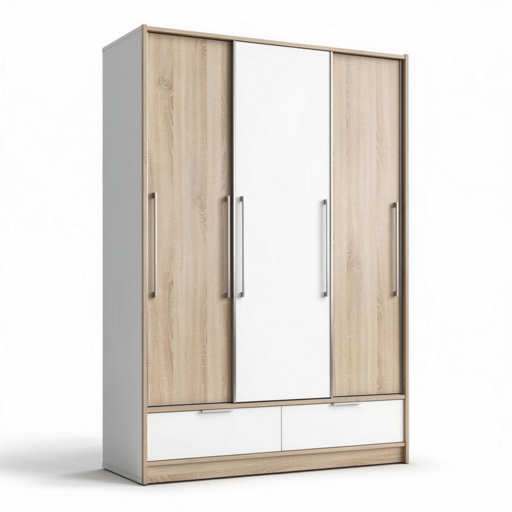 Armoire en bois avec finitions blanches et portes miroirs dimensions 180 x 90 x 60cm