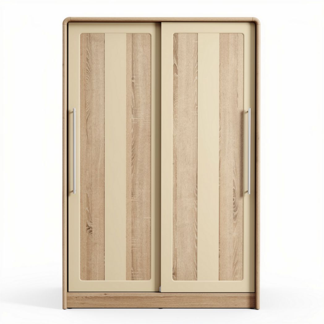 Armoire en bois avec portes en bois clair et finition crème 180 x 100 x 50cm