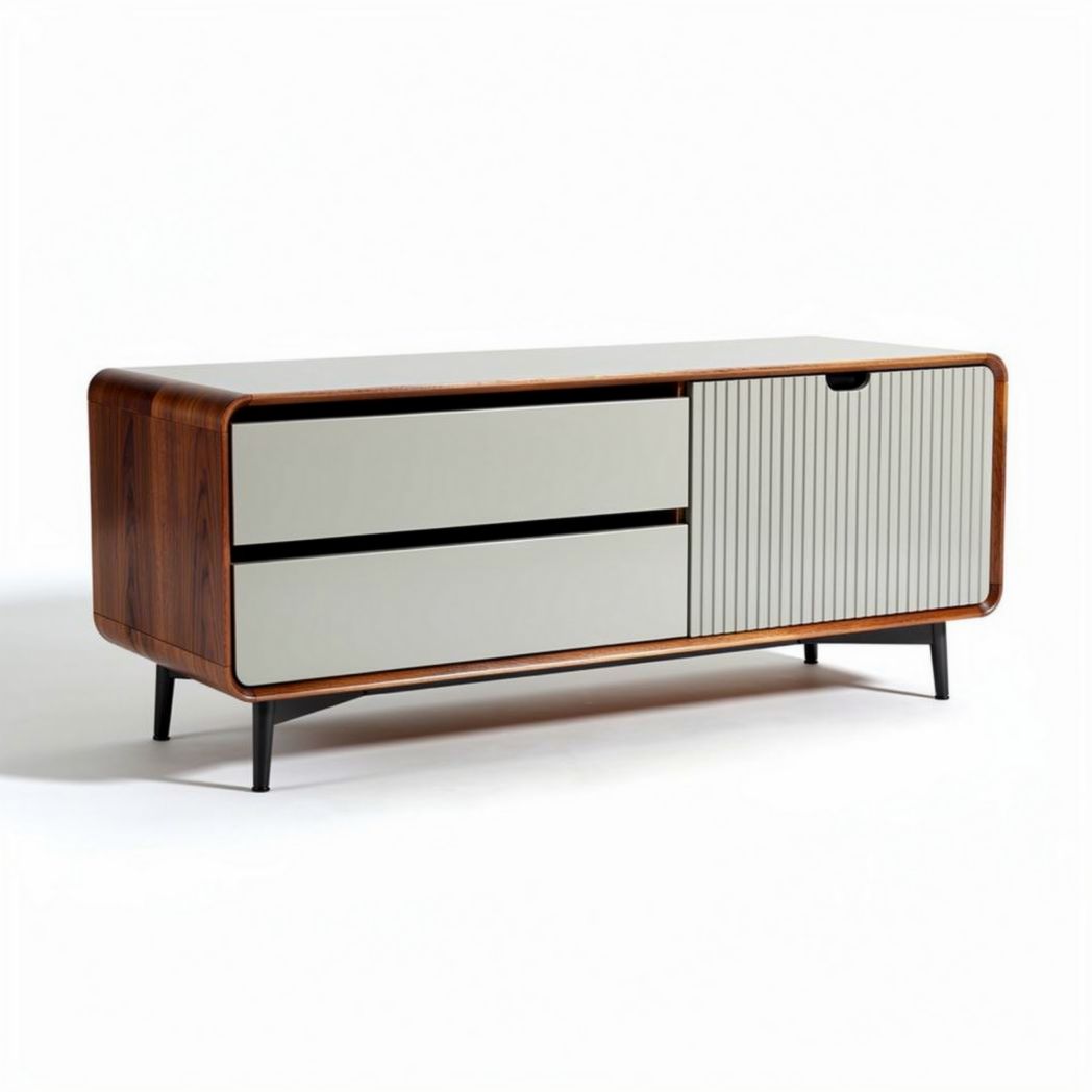 Meuble tv en bois avec tiroirs gris 120 x 40 x 50cm moderne