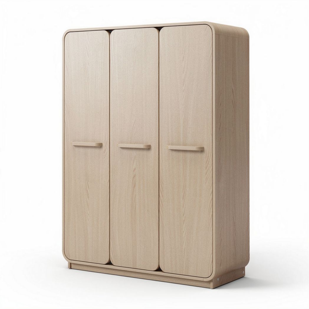 Armoire en bois clair de 120 x 60 x 200 cm avec trois portes à poignées