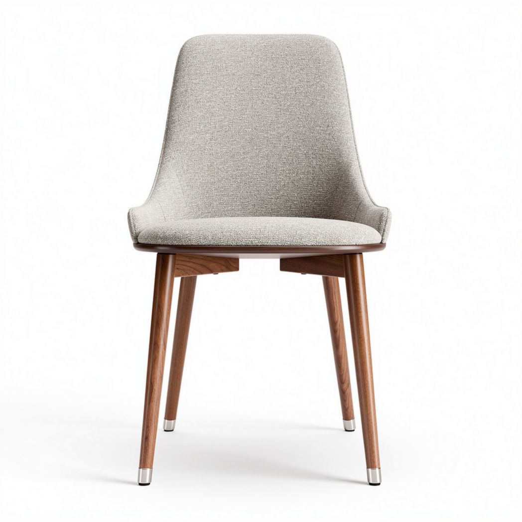 Chaise en tissu gris avec pieds en bois de noyer dimensions 45 x 55 x 85cm