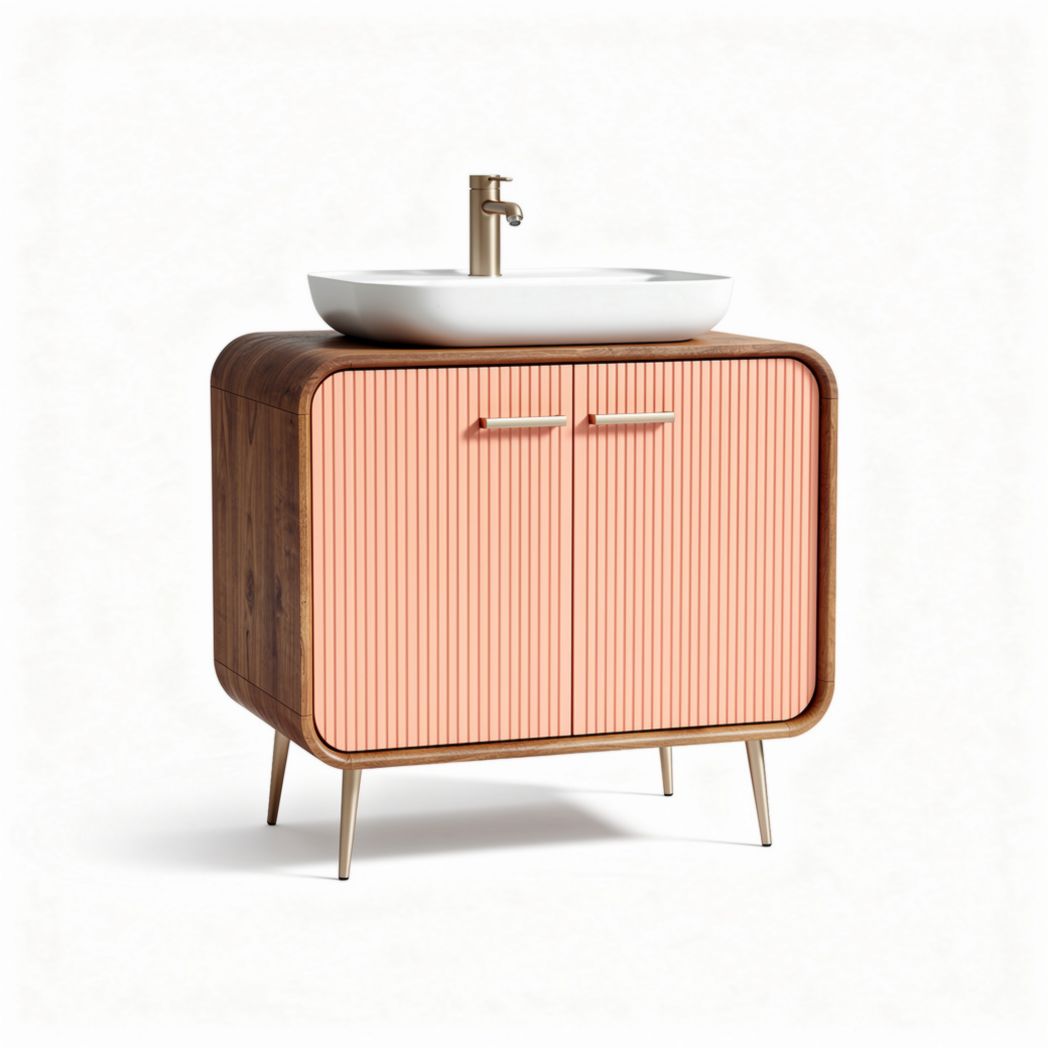 Meuble de salle de bains en bois et couleur rose avec lavabo intégré 80 x 40 x 85cm