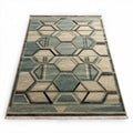 Tapis géométrique en laine et coton 300 x 200 x 1cm couleur bleu et beige