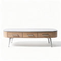 Table basse en bois avec tiroirs dimensions 110 x 60 x 40cm couleur chêne et plateau blanc